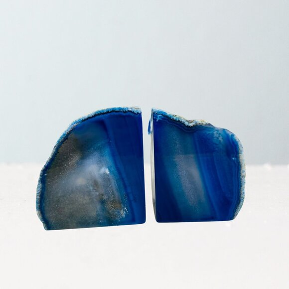 Vibrant Blue Agate Bookends, Natural Stone Office Decor, Polished Geode Book Hol - Picture 2 of 8